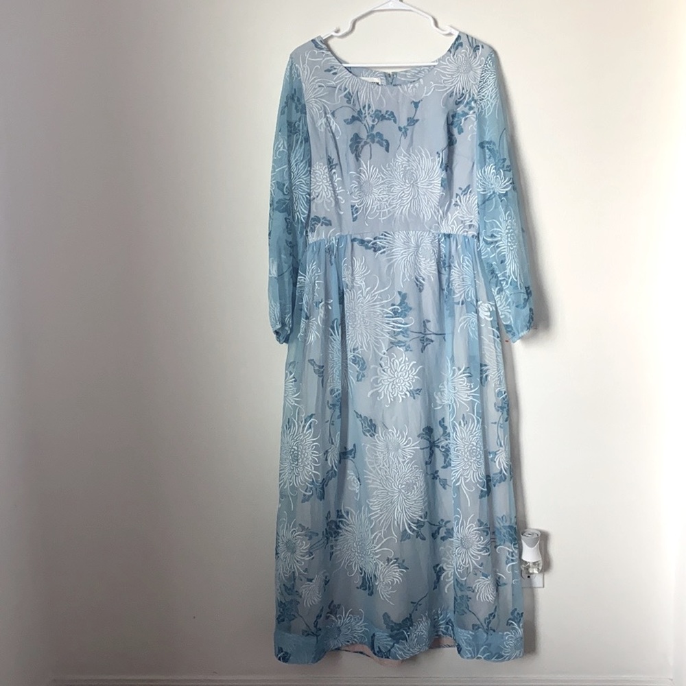 Alfred Shaheen blue Chrysanthemum dress